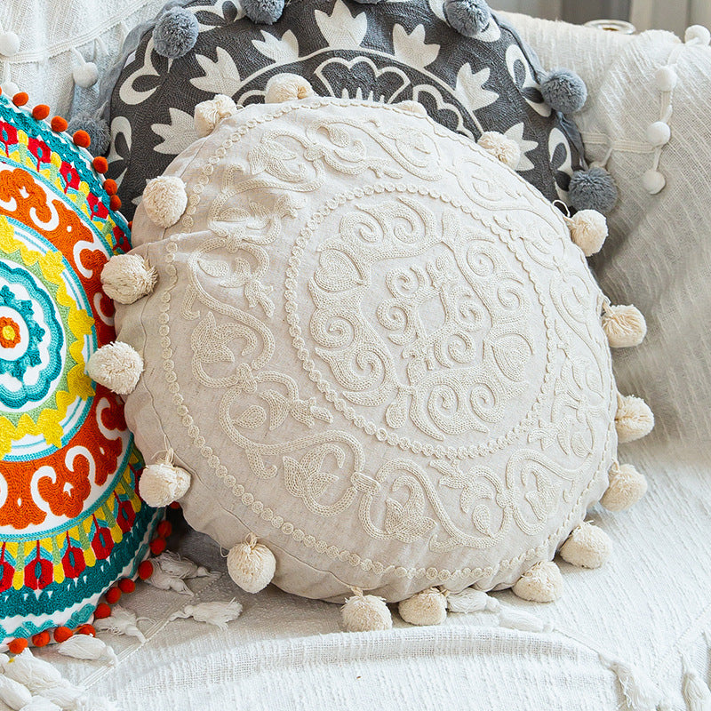 embroidered Round Throw Pillow