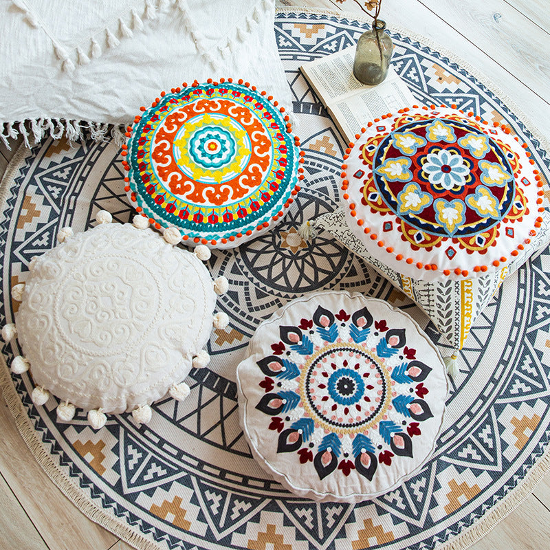 Moroccan Hand-embroidered Round Throw Pillow