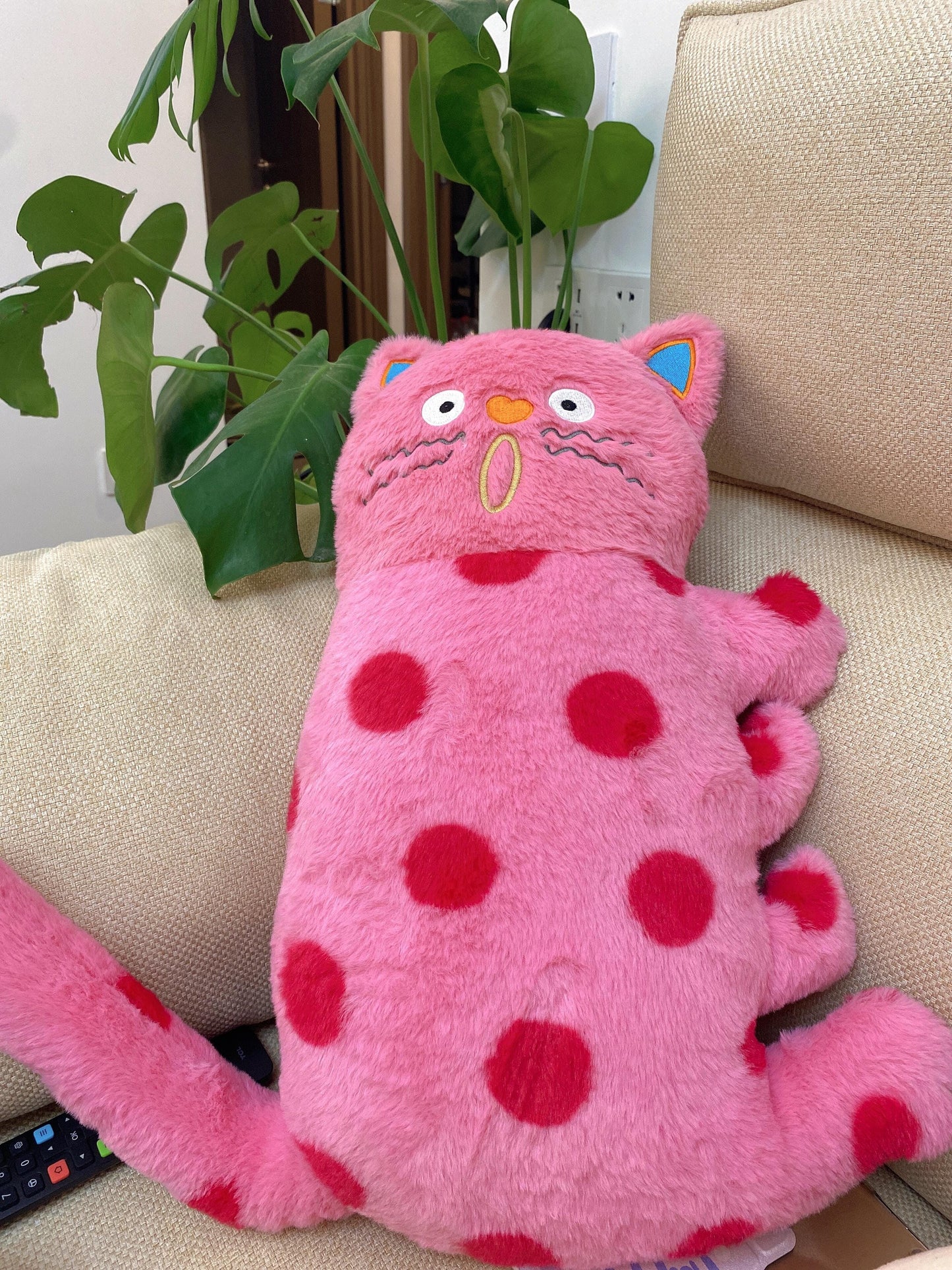 Funky Polka Dot Cat Pillow Plush