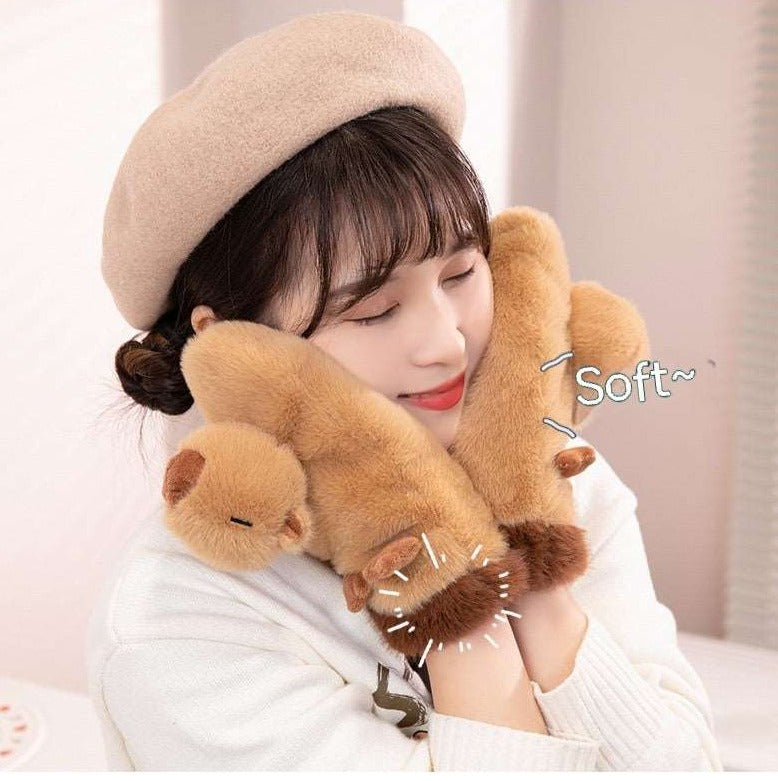 Capybara Penguin Plush Gloves