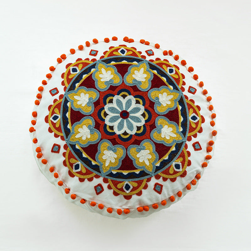 Moroccan Hand-embroidered Round Throw Pillow