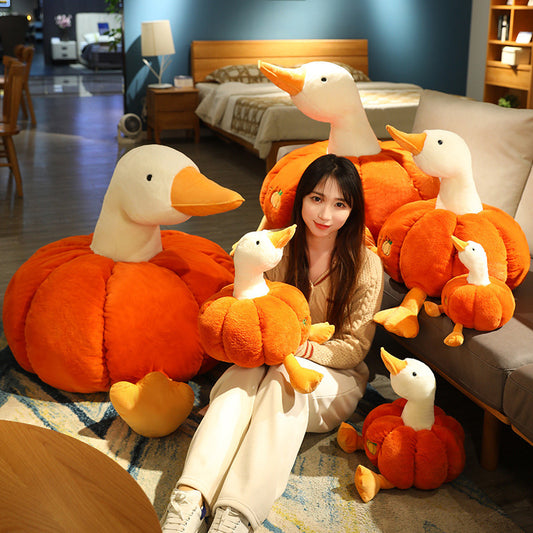 Whimsical Pumpkin Duck Plush Doll