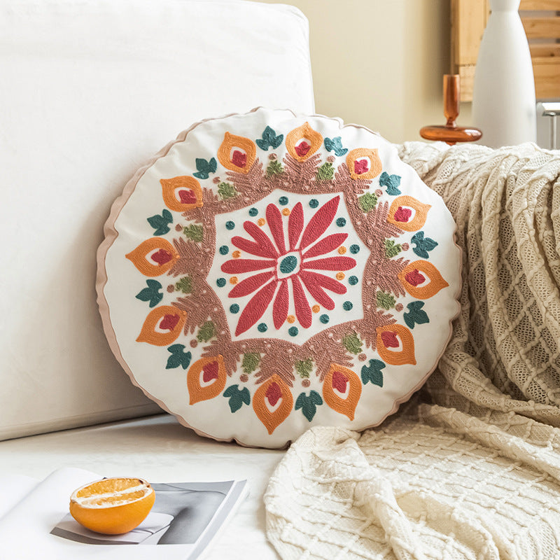 Moroccan Hand-embroidered Round Throw Pillow
