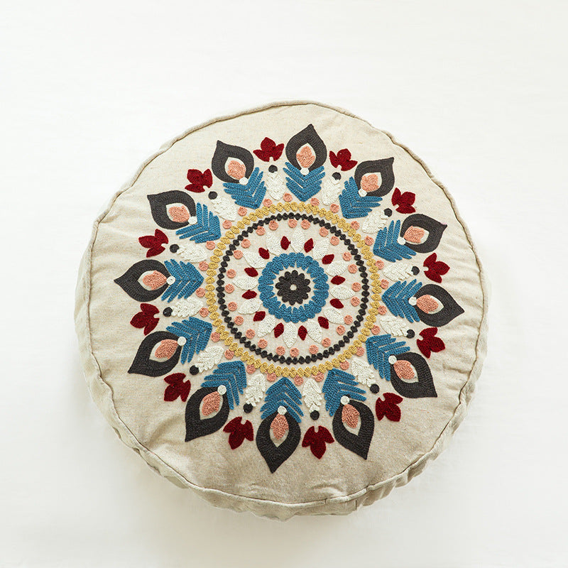 Moroccan Hand-embroidered Round Throw Pillow