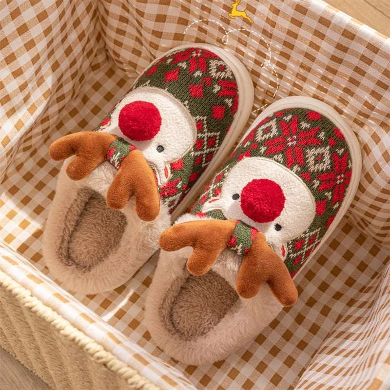 Plush Christmas Elk Slippers