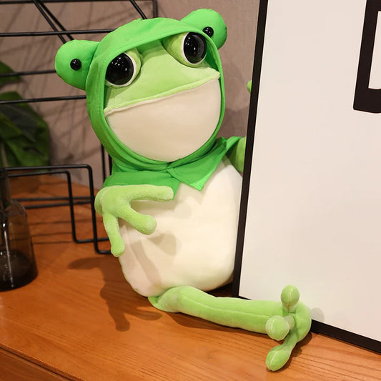 Cute green frog plush toy with floppy legs