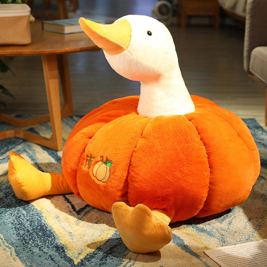 Whimsical Pumpkin Duck Plush Doll