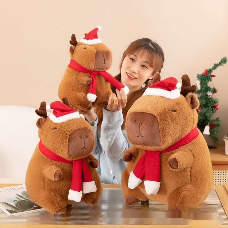 Holiday-themed capybara plush toy, perfect Christmas decor