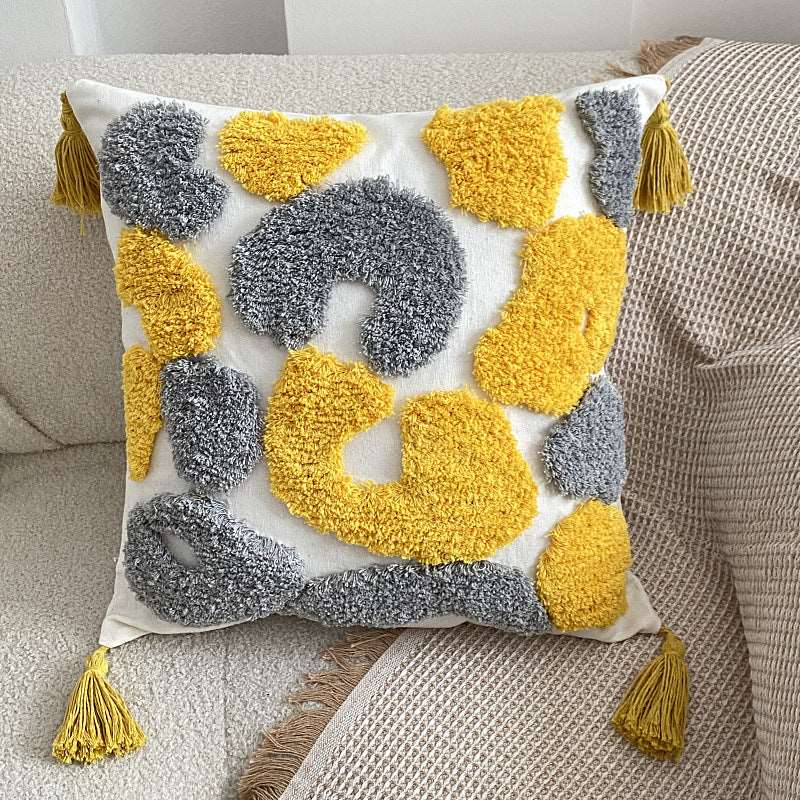 Abstract bohemian tufted cushion