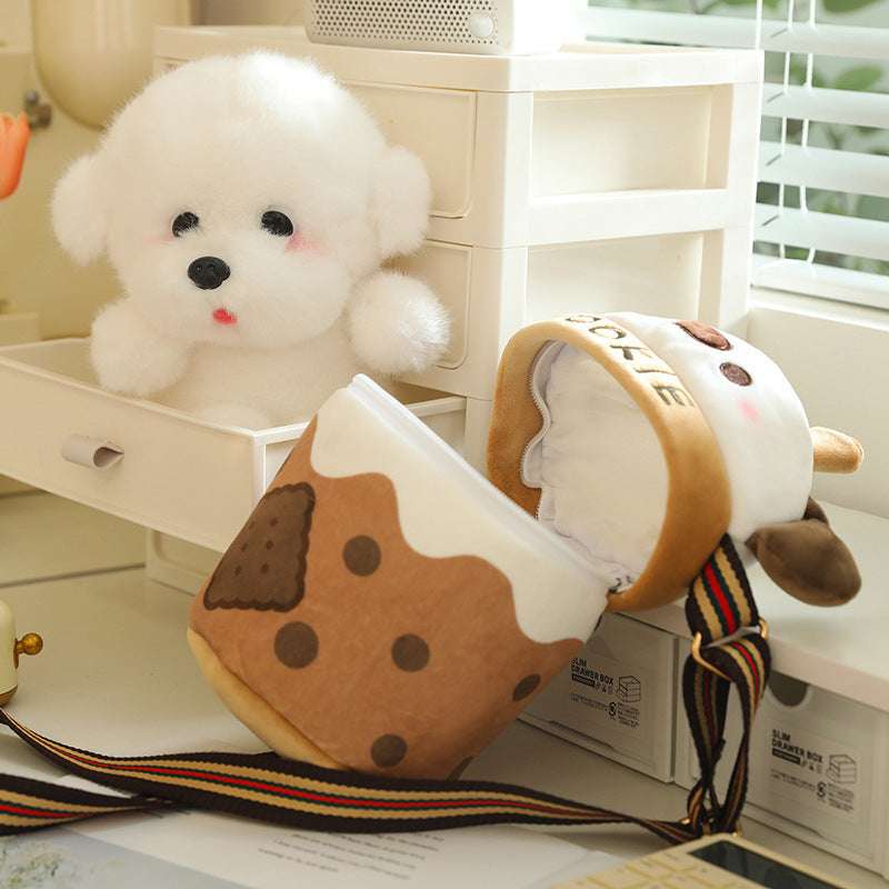 White Bichon Frise Plushie Bubble Tea Cookie Bag