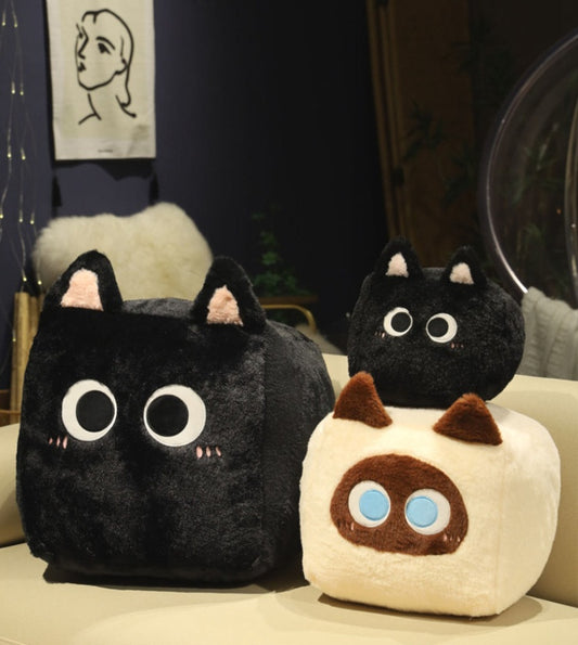 square cat plush pillow