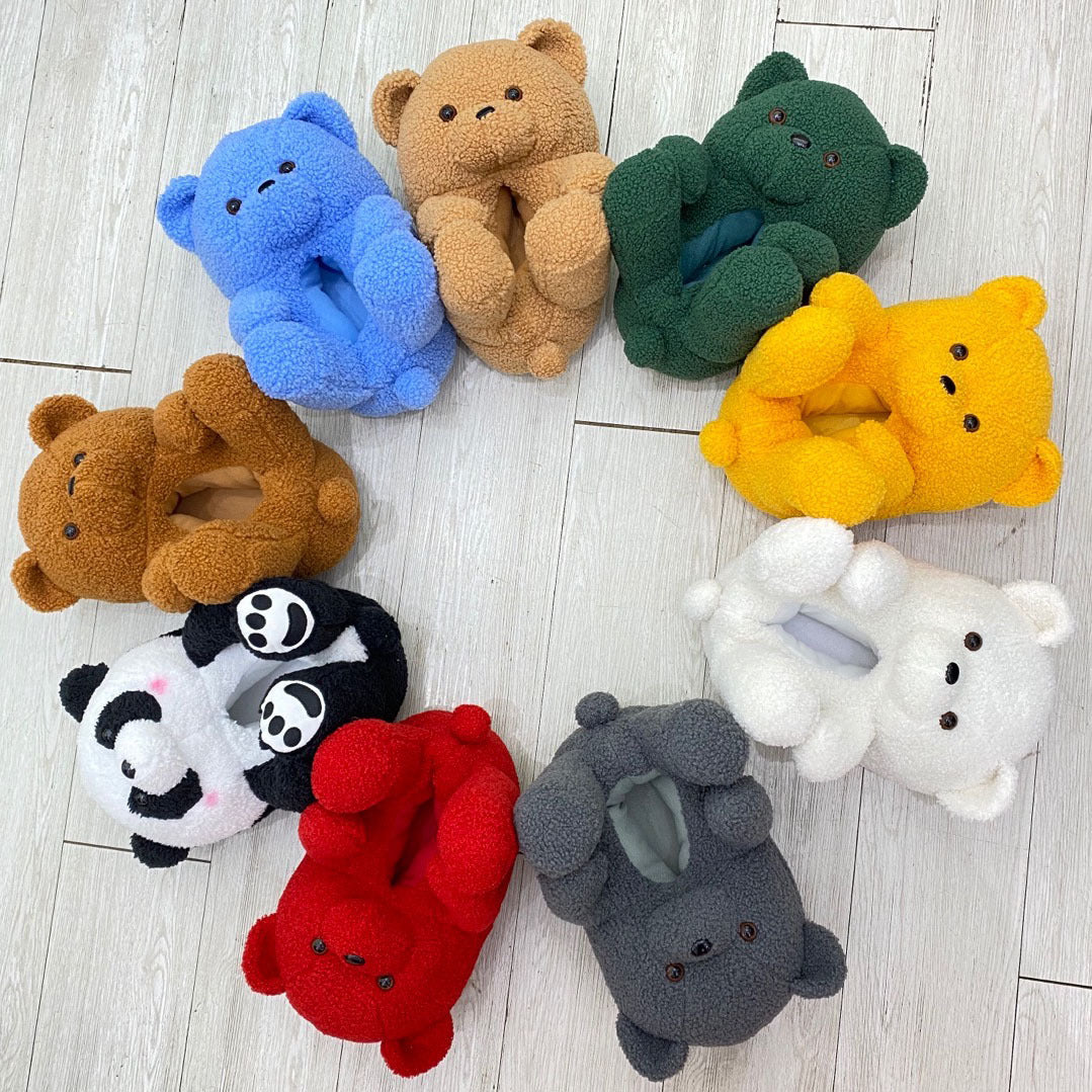 Furry Bear Plush Slippers