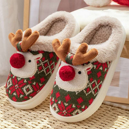 Plush Christmas Elk Slippers