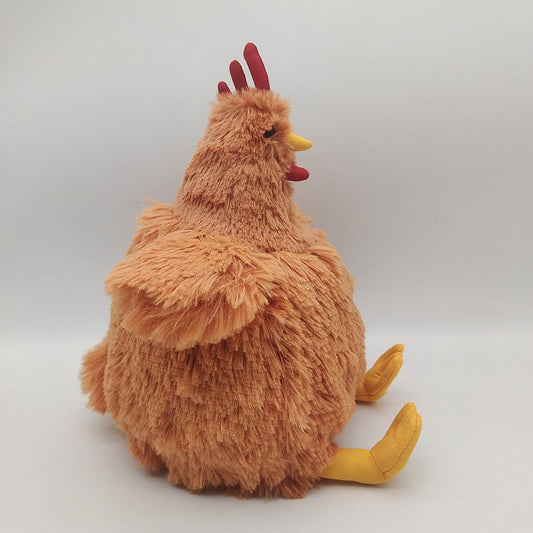 Cecile ginger chicken cuddly toy with tufted faux fur texture and red comb