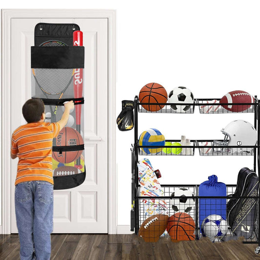 Door storage basket for toys and playroom items