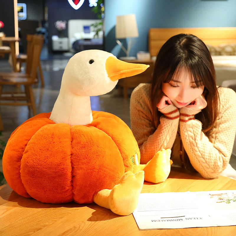 Whimsical Pumpkin Duck Plush Doll