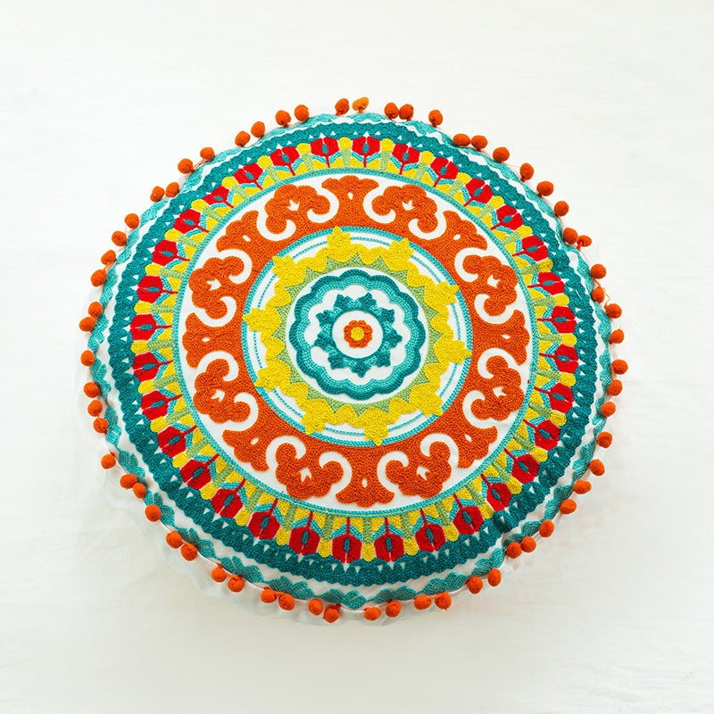 Moroccan Hand-embroidered Round Throw Pillow