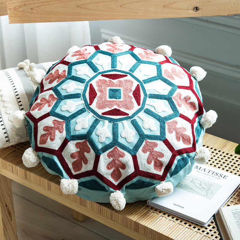 Moroccan Hand-embroidered Round Throw Pillow