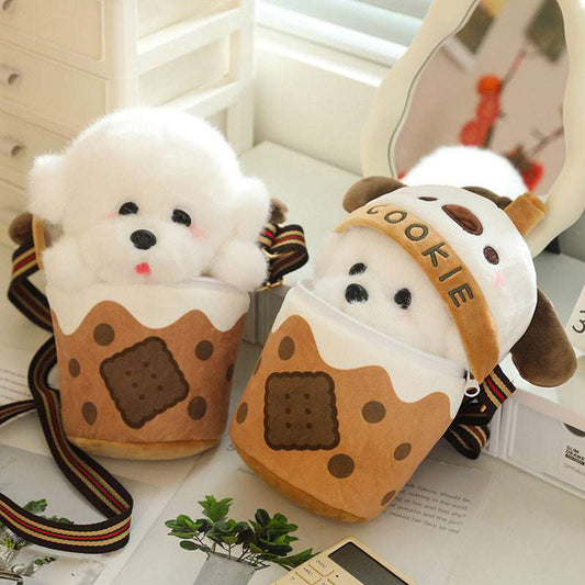White Bichon Frise Plushie Bubble Tea Cookie Bag