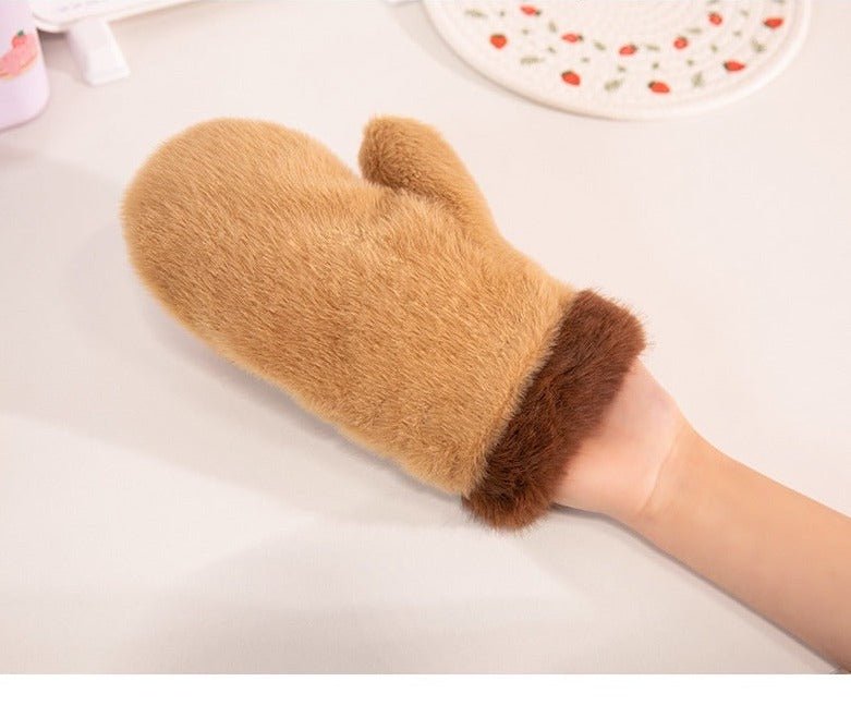 Plush animal winter gloves