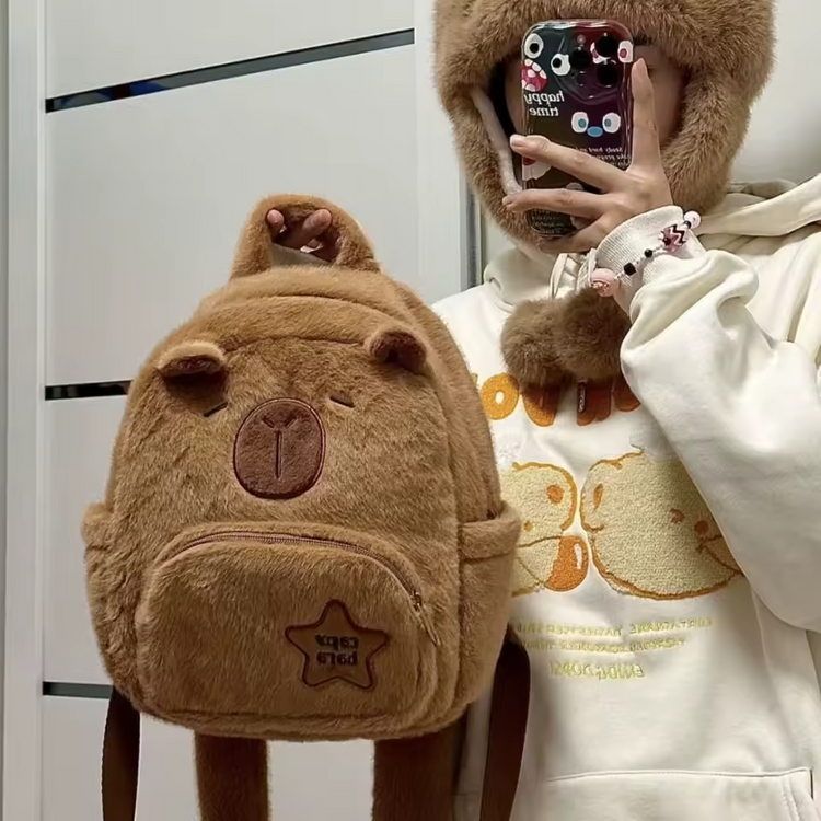 Adorable plush animal backpack with a cosy faux fur design.