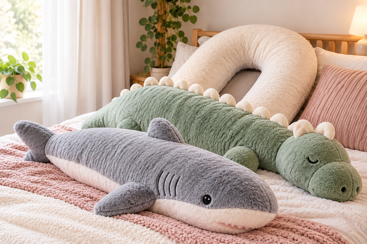 Body pillows and pregnancy pillows in a cosy bedroom setting