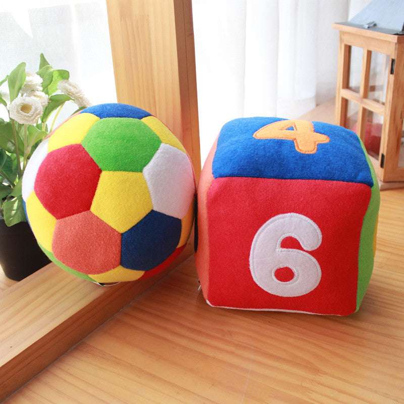 Soft ball and dice plush toys for supervised baby play