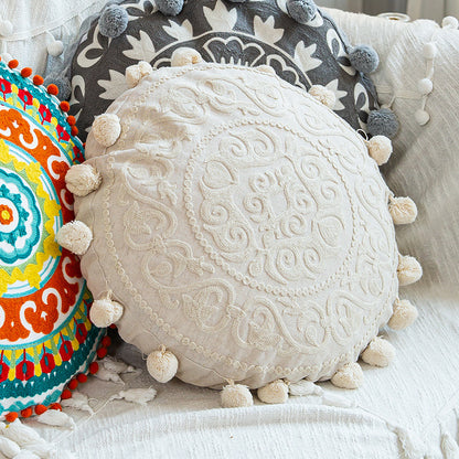 embroidered Round Throw Pillow