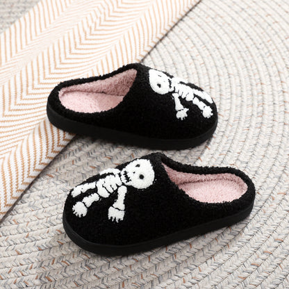 Halloween Skull Embroidery Cotton Slippers