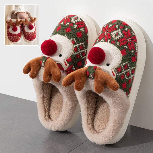 Plush Christmas Elk Slippers