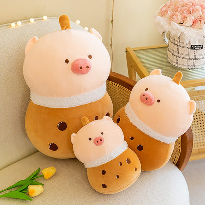 Boba Tea Pig Plush Toy