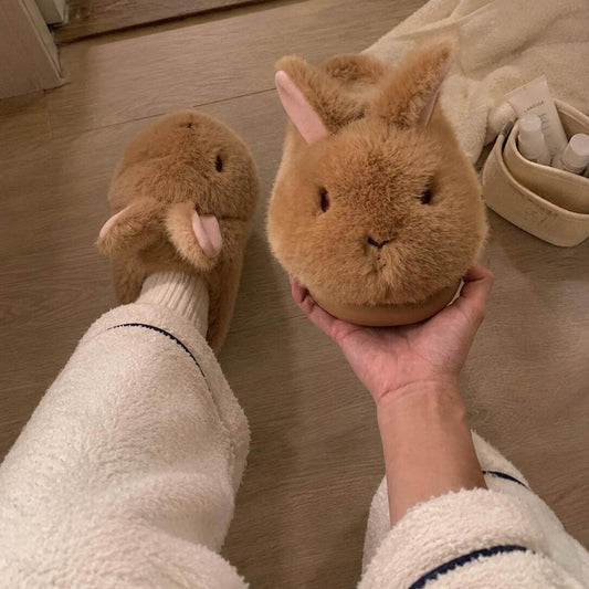 Fluffy Bunny Plush Slippers in a soft rabbit design