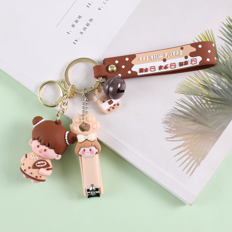 leather pom pom keychain