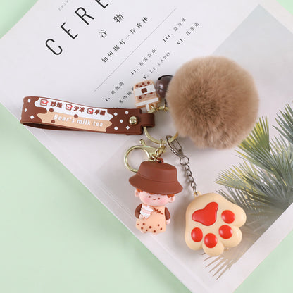 leather pom pom keychain