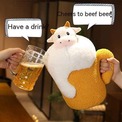 Beer Cow Plush Pillow