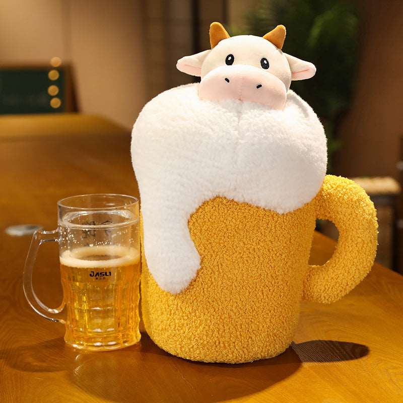 Beer Cow Plush Pillow