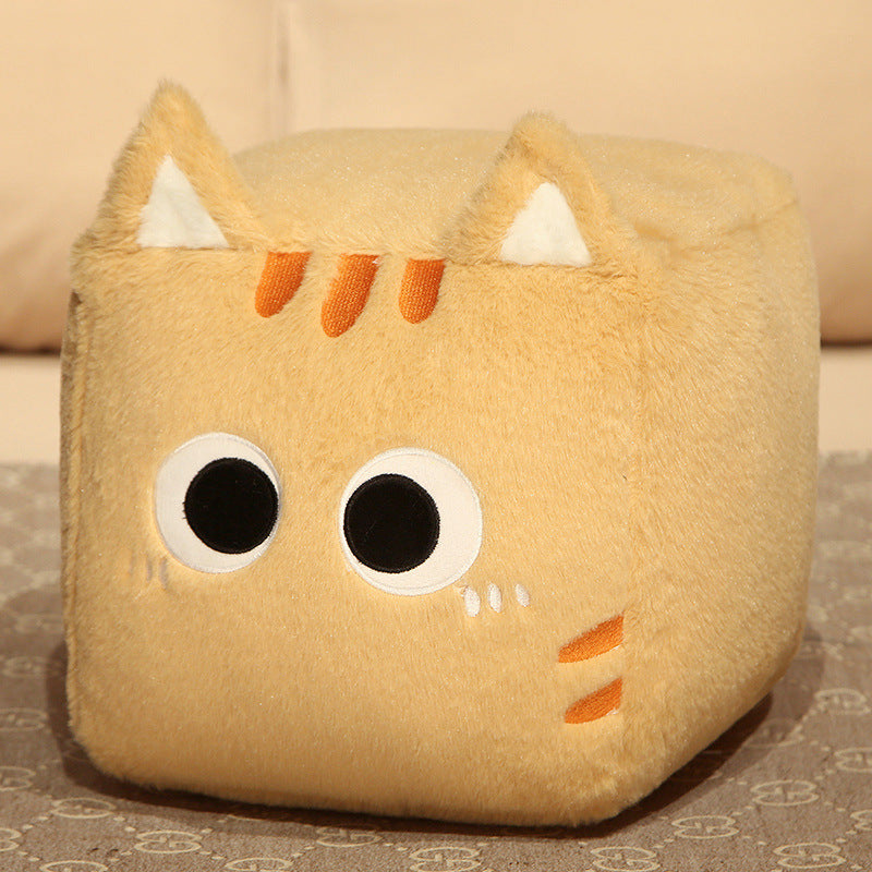 orange square cat plush pillow
