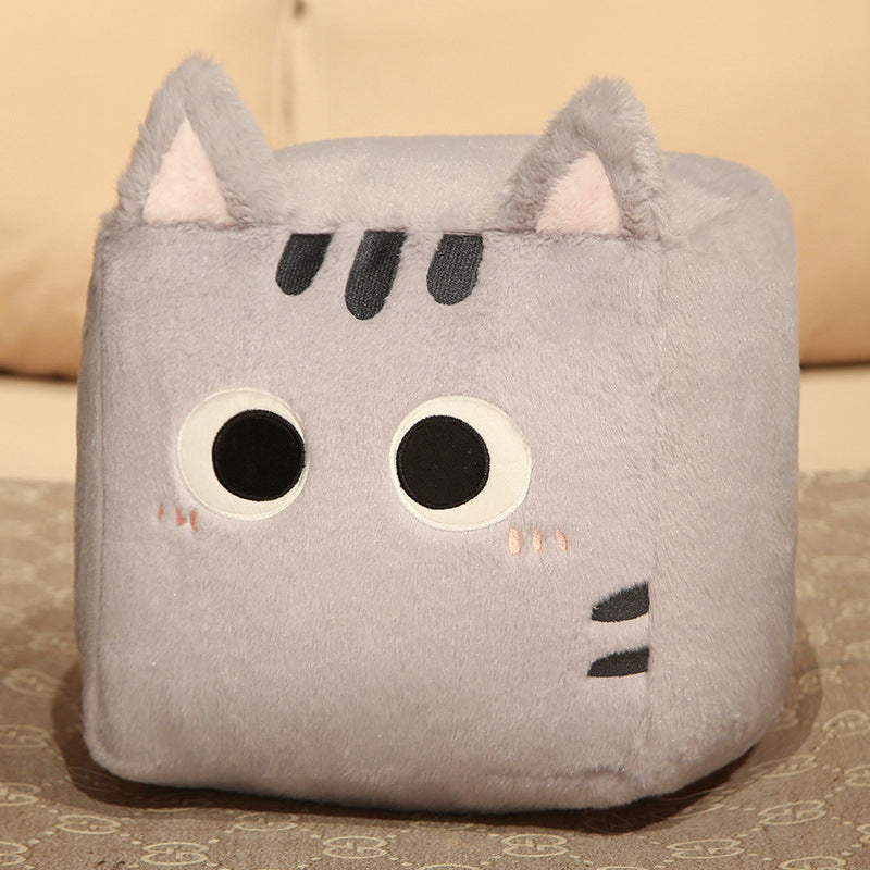 grey square cat plush pillow