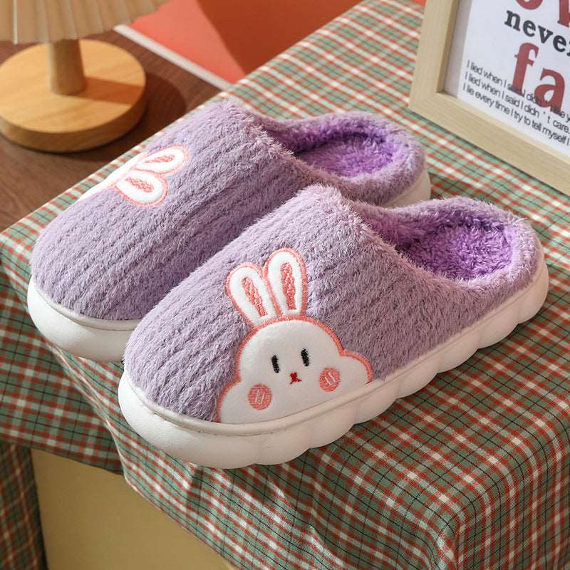 Cute Rabbit Striped Plush Slippers