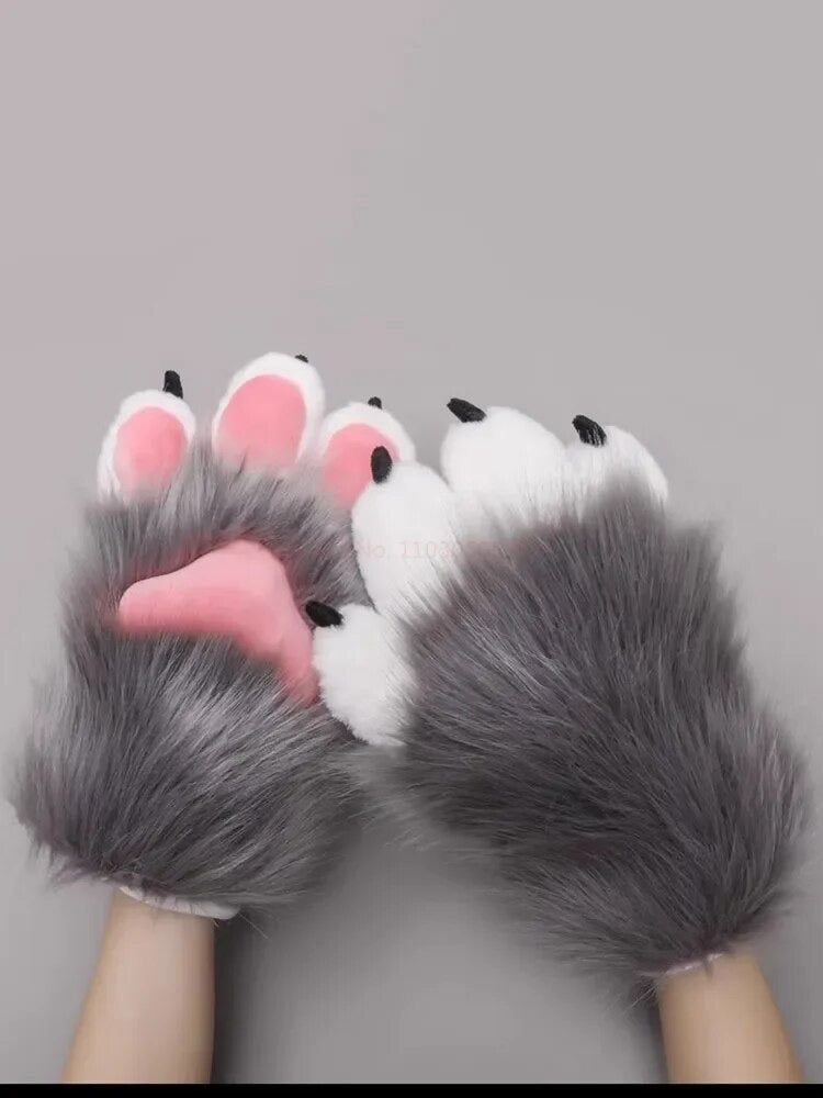 Furry Cat Plush Paw Gloves