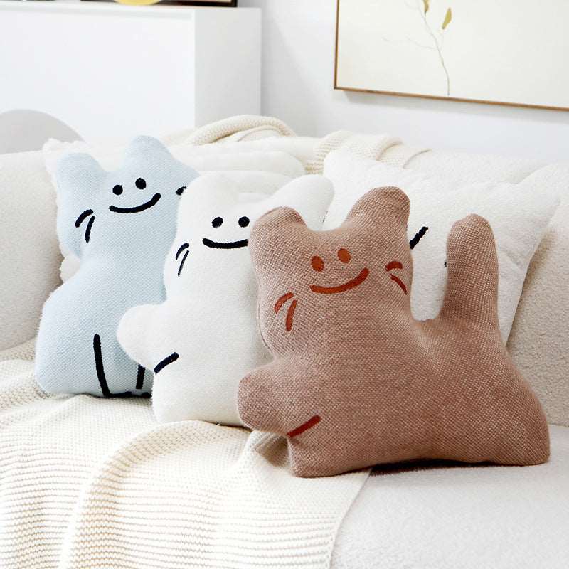 Soft chenille cat decor pillow