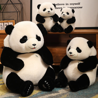 Lifelike panda teddy plush made with plush fabric and PP cotton filling