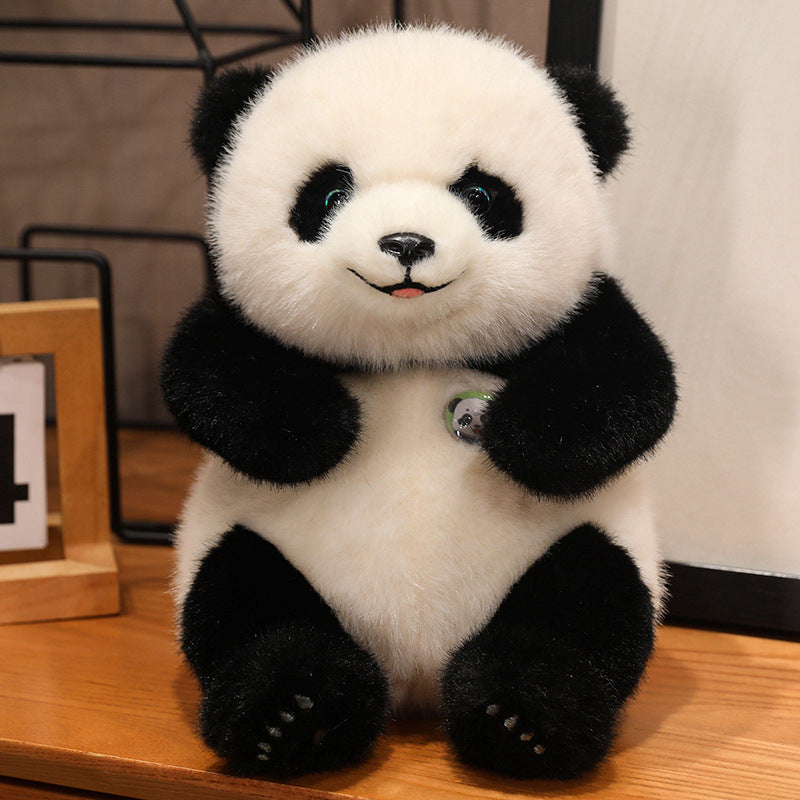 Lifelike panda teddy plush made with plush fabric and PP cotton filling
