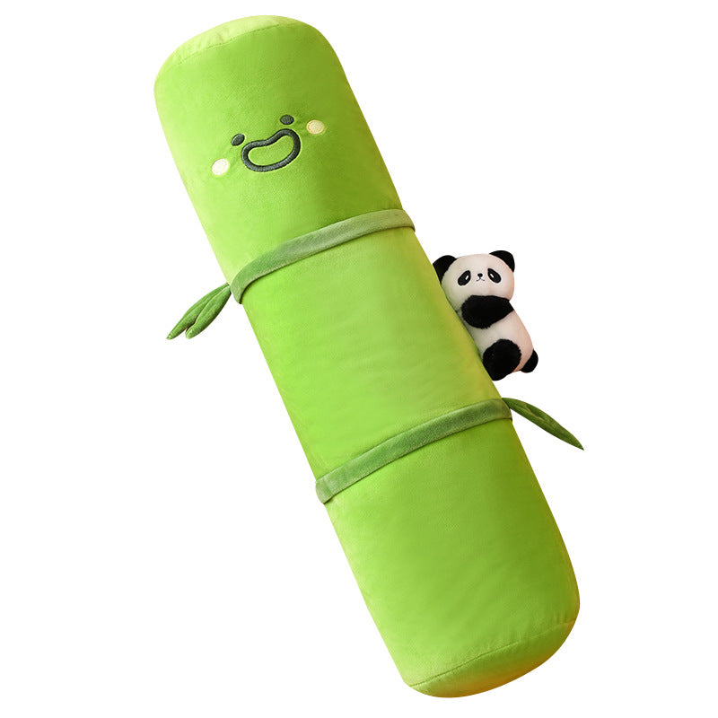 Soft and charming Bamboo Pipe Panda Pillow with bamboo tube shape and panda face, ideal for cuddling and decor.