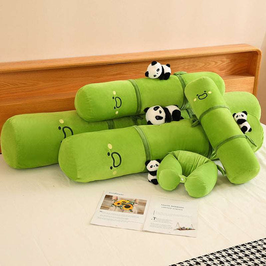 Long Panda Plush Pillow with Bamboo Pipe