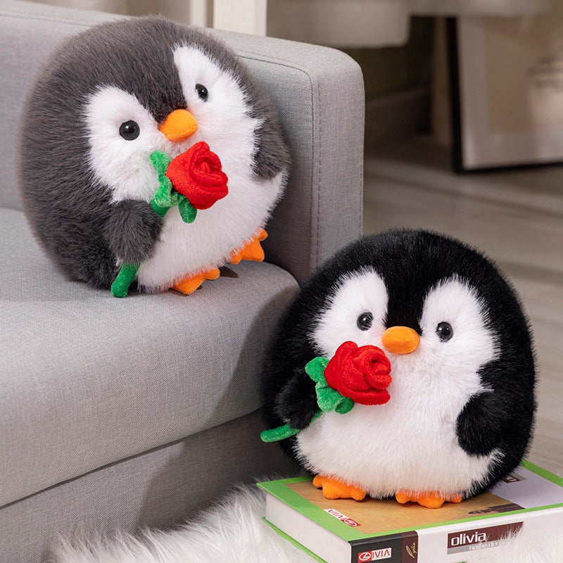 Penguin Plush Toy with Rose Flower