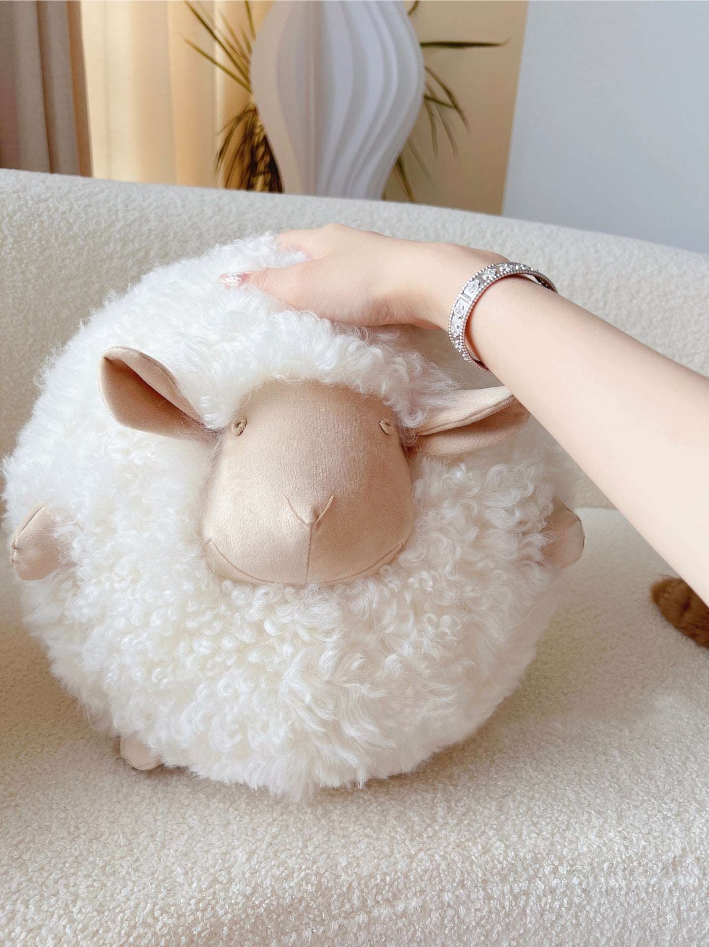Cute Cartoon Little Lamb Wool Round Pillow