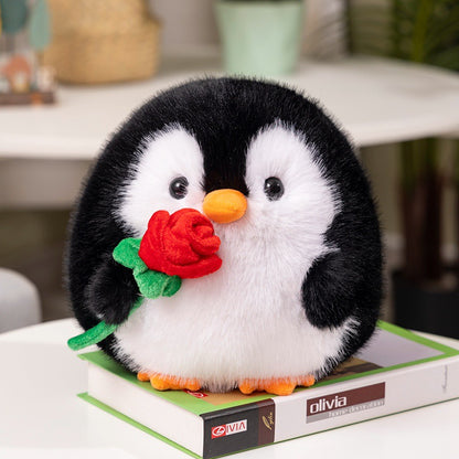 Penguin Plush Toy with Rose Flower