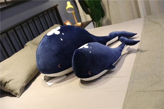 Large whale plush toy dark blue
