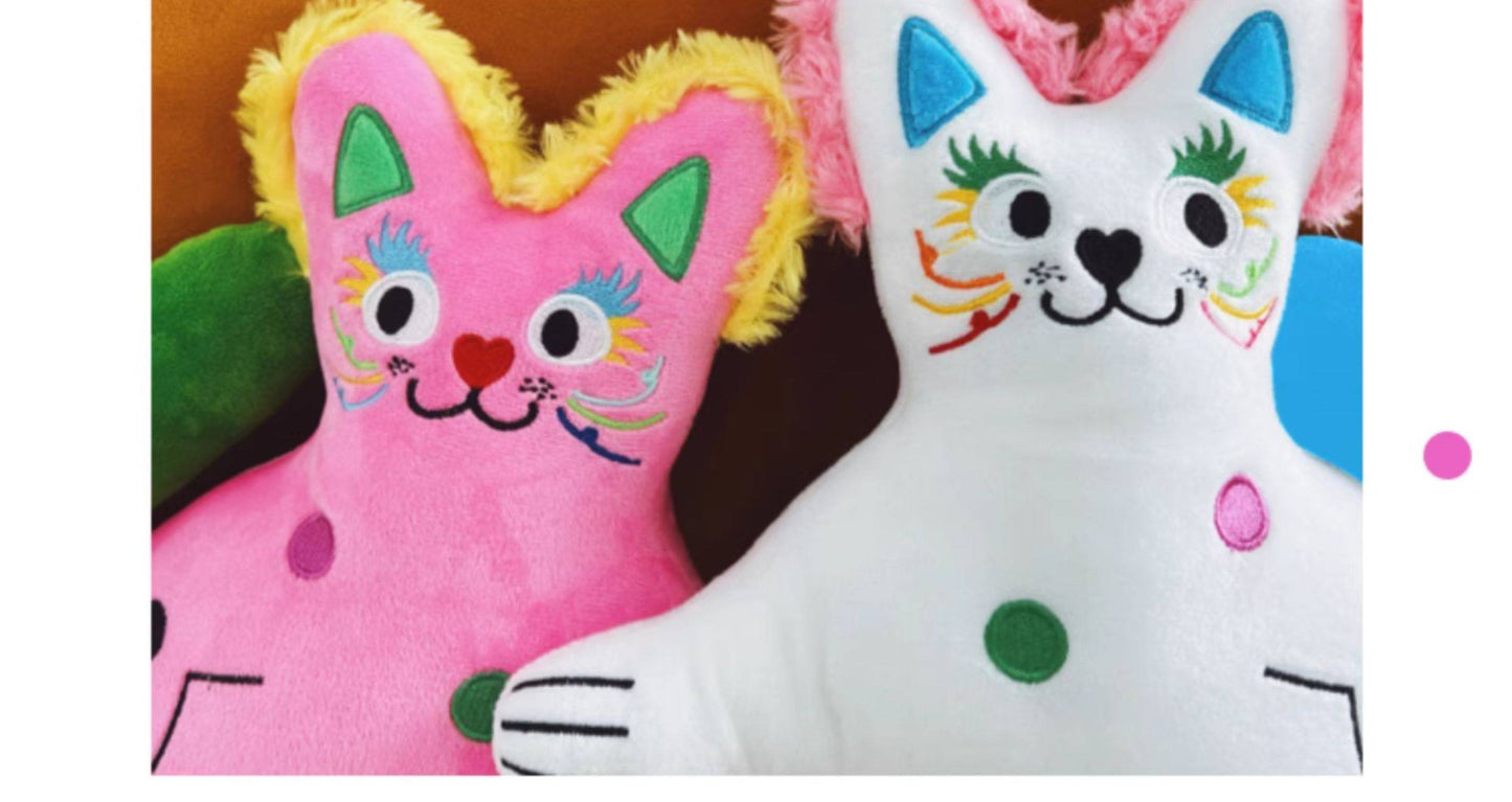 Cute round cat pillow with confetti pattern